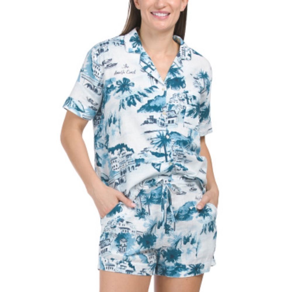 Cynthia Rowley S White Shades of Sea Blue The Amalfi Coast Italy Scapes PJ Set